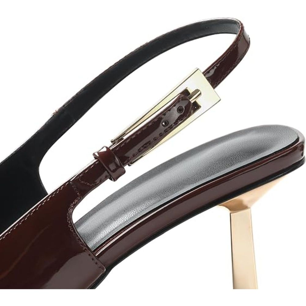 Women Closed Toe 3.5 IN Kitten Brown Heels Women Pumps Square Toe Heeled - Picture 3 of 6